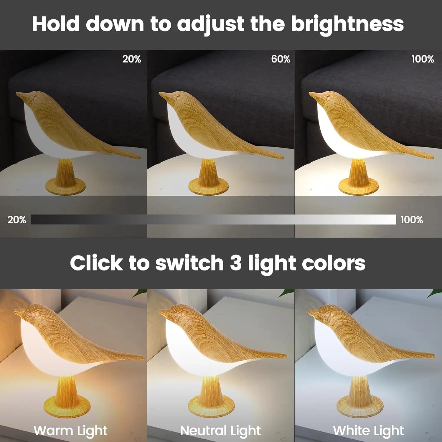 Luminária Pássaro LED com Três Tonalidades de Luz