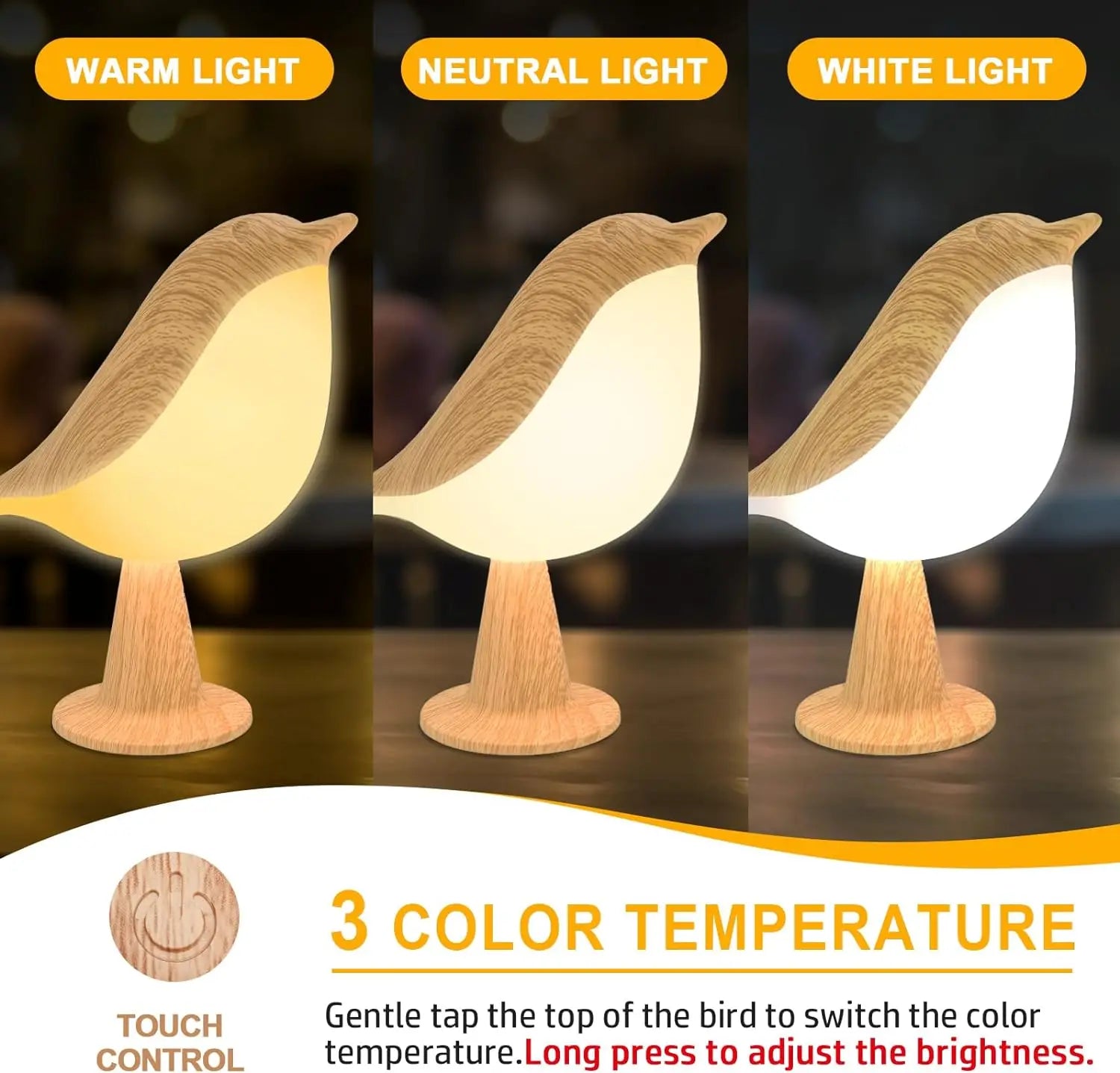 Luminária Pássaro LED com Três Tonalidades de Luz